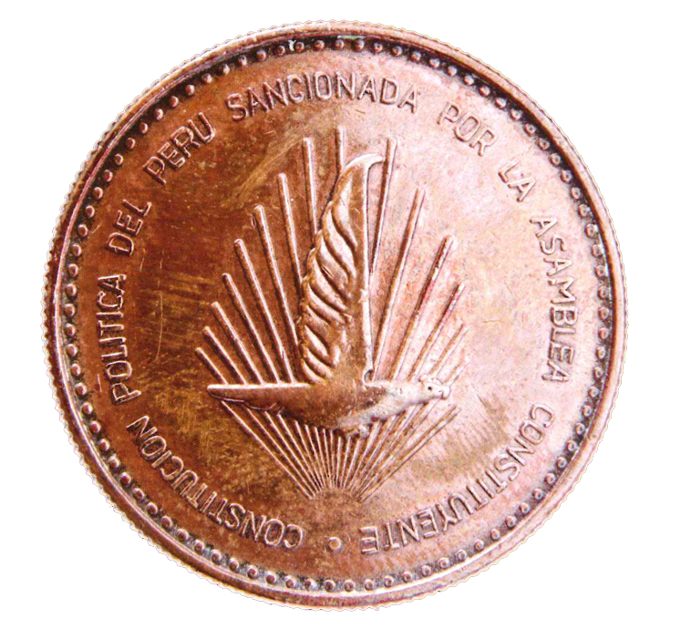 Medalla por la Jura de la Constitución de 1979. Material: cobre. Dimensiones: 30 mm. Sancionada por la Asamblea Constituyente.